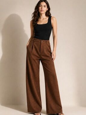 Frank & Oak Gertrude Brown Wool-Blend Wide Leg Tailored Pants Size 4